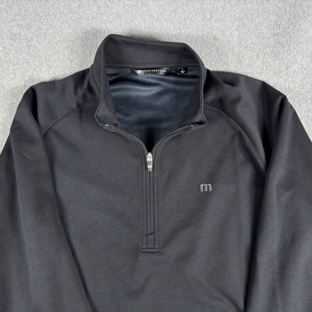 Travis Mathew Pullover Mens L Black 1/4 Zip Golf Stretch Pocket Soft